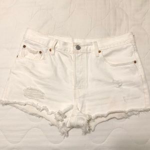 White Levi 501 Cut-Off Jean shorts Free People